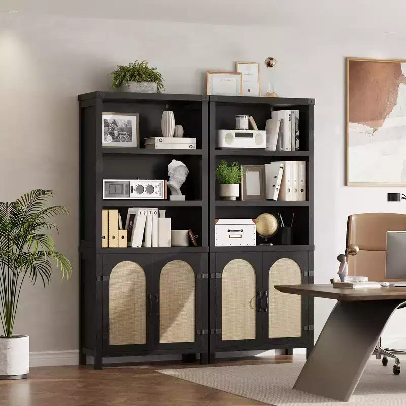 Libreria da fattoria extra larga 70 con ante - Scaffali espositivi a 5 ripiani e contenitore per ufficio/soggiorno/biblioteca