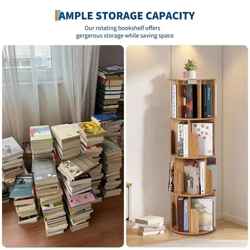 Libreria Rotante in Legno, Scaffale a 4 Livelli con Display a 360 Gradi, Organizzatore Multifunzionale per Soggiorno e Camera da Letto