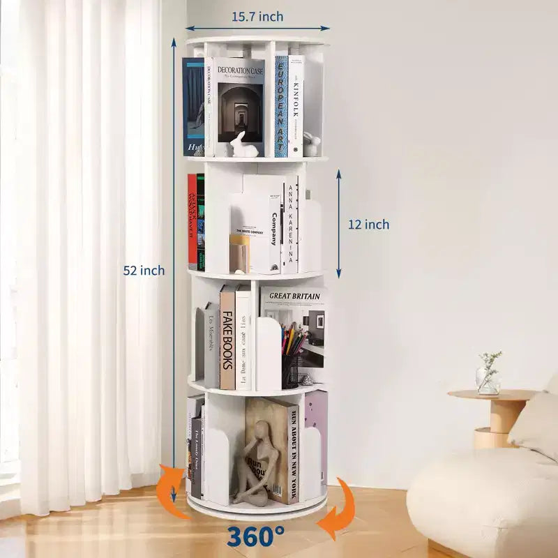 Libreria Rotante in Legno, Scaffale a 4 Livelli con Display a 360 Gradi, Organizzatore Multifunzionale per Soggiorno e Camera da Letto
