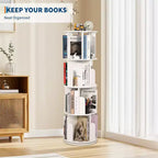 Libreria Rotante in Legno, Scaffale a 4 Livelli con Display a 360 Gradi, Organizzatore Multifunzionale per Soggiorno e Camera da Letto
