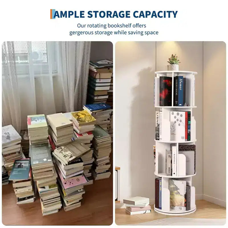 Libreria Rotante in Legno, Scaffale a 4 Livelli con Display a 360 Gradi, Organizzatore Multifunzionale per Soggiorno e Camera da Letto