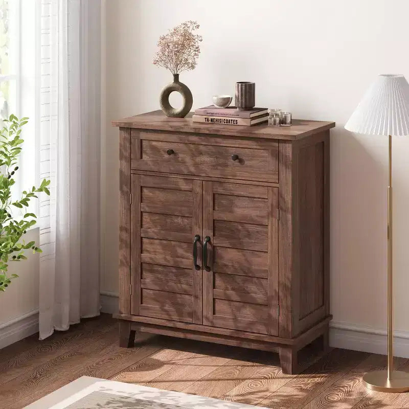 Mobiletto contenitore in stile rustico regolabile, con 3 ripiani,