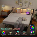 Divano letto Zevemomo con letto estraibile a scomparsa, telaio in metallo con luci a LED, letto estraibile singolo, divano letto nero per soggiorno, camera da letto