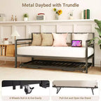 Divano letto Zevemomo con letto estraibile a scomparsa, telaio in metallo con luci a LED, letto estraibile singolo, divano letto nero per soggiorno, camera da letto