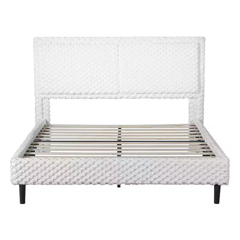 Telaio letto imbottito Queen/King Size con morbida testiera, struttura letto a piattaforma in legno per camera da letto - ModernLuxe
