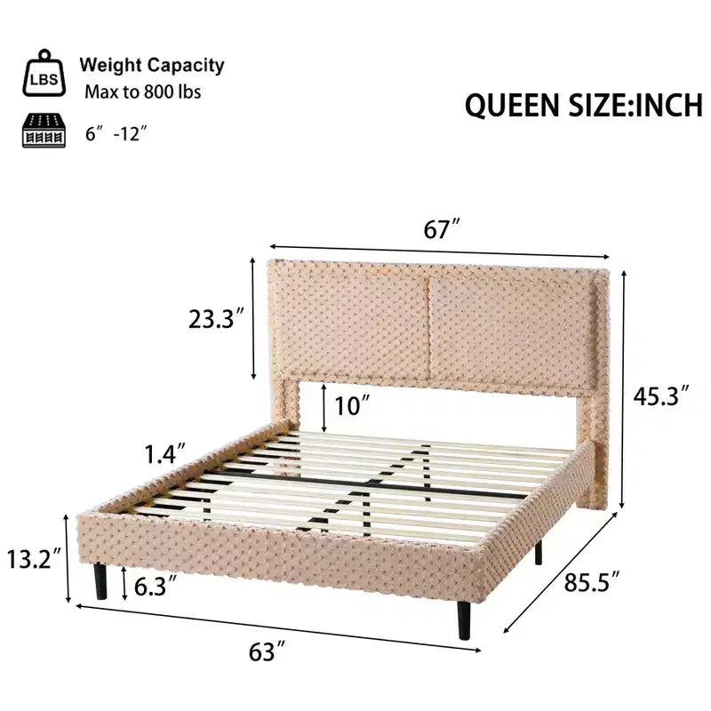 Telaio letto imbottito Queen/King Size con morbida testiera, struttura letto a piattaforma in legno per camera da letto - ModernLuxe