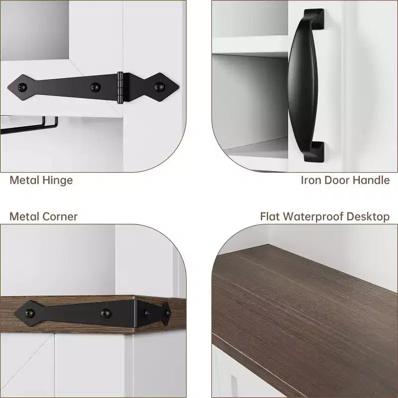 TruAIR 72 Mobile Bar con Porta Scorrevole a Fienile, Credenza Alta da Cucina con Mobiletto Superiore e 3 Cassetti, Madia Rustica da Caffè e Vino