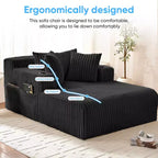 Mjkone Poltrona Letto Singola in Velluto a Coste 1 Posto, Chaise Longue con Cuscini, Braccioli Ampi, Portabicchieri, Contenitore