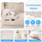Mjkone Poltrona Letto Singola in Velluto a Coste 1 Posto, Chaise Longue con Cuscini, Braccioli Ampi, Portabicchieri, Contenitore