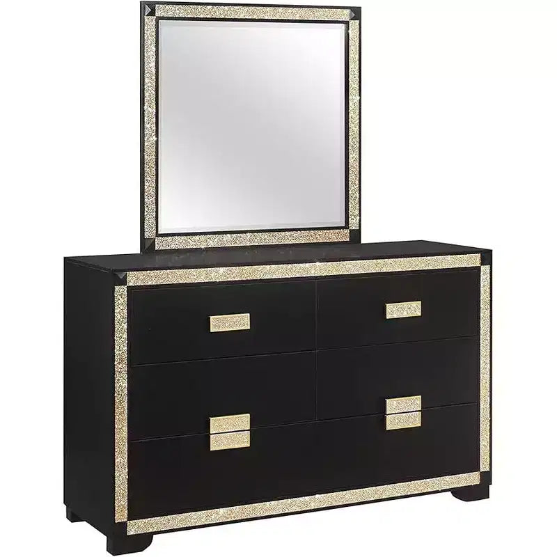 Specchio HomeStock nero e oro con cornice moderna – Elegante tocco di design per una camera da letto sofisticata