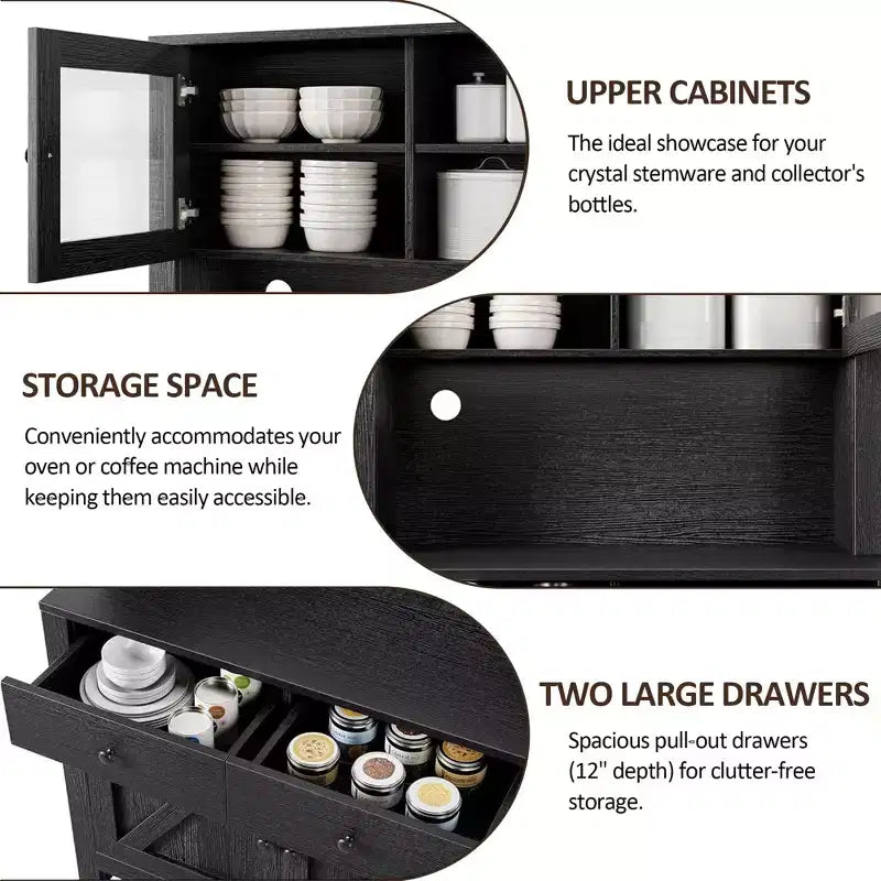 Mobile dispensa da cucina da 63 pollici con cassetti, credenza con mobiletto, supporto per microonde, ripiani regolabili, mobiletto dispensa alto indipendente per sala da pranzo