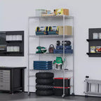 Scaffale a 5 livelli con ruote, scaffalatura metallica da garage, scaffale regolabile per dispensa, scaffalatura commerciale