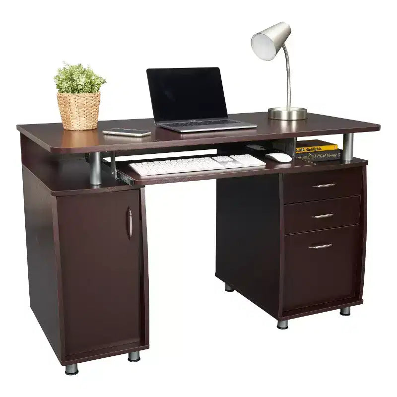 Okak 47.5IN Scrivanie Moderne per Ufficio Domestico, Scrivania per Computer con 3 Cassetti e 1 Anta Armadio, Scrivania per Soggiorno, Studio