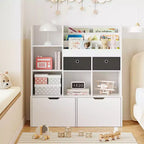 Toy Storage Organizer 47.8in Kids Bookshelf with Drawers Modern Bookcase with Cubbies Floor Storage Cabinet Wooden Toy Chest for Playroom Nursery