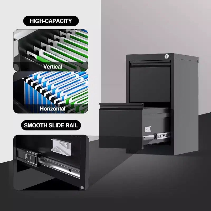Classificatori, Armadietti metallici neri con 3 cassetti e serratura per ufficio e casa per cartelle sospese formato Letter/Legale/f4/a4