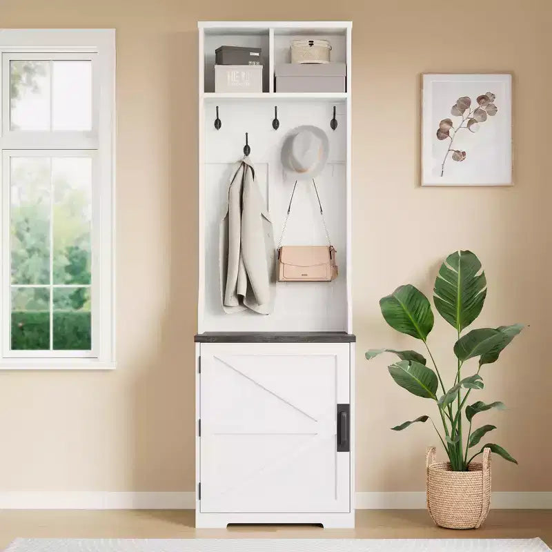 Armadio-Appendiabiti Alto con Scarpiera, Organizzatore da Ingresso Marrone Scuro da 195 cm con Appendiabiti