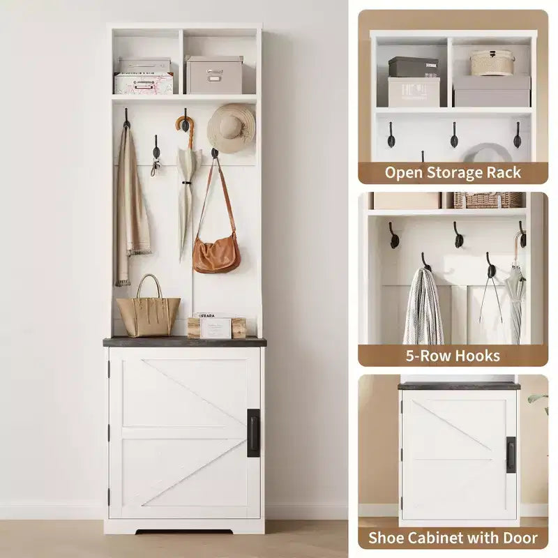 Armadio-Appendiabiti Alto con Scarpiera, Organizzatore da Ingresso Marrone Scuro da 195 cm con Appendiabiti