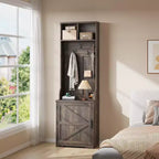 Armadio-Appendiabiti Alto con Scarpiera, Organizzatore da Ingresso Marrone Scuro da 195 cm con Appendiabiti