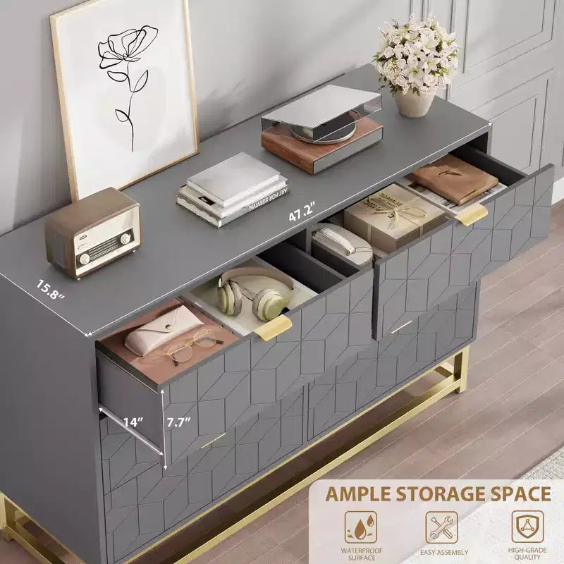 Comò a 6 cassetti, comò moderno da camera in legno con cassetti portaoggetti, mobile TV in stile rustico per soggiorno, camera da letto, corridoio