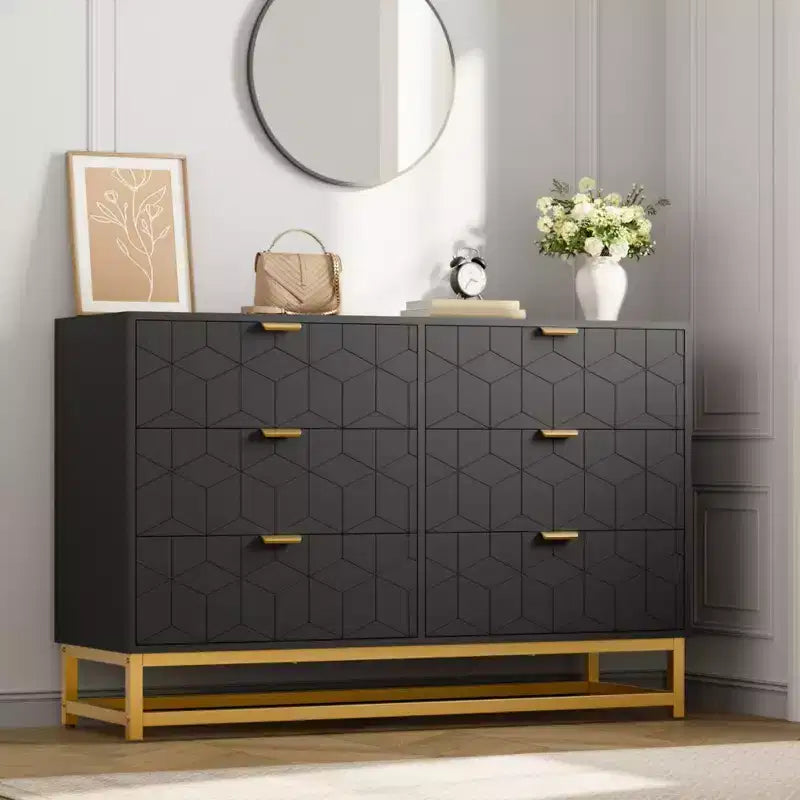 Comò a 6 cassetti, comò moderno da camera in legno con cassetti portaoggetti, mobile TV in stile rustico per soggiorno, camera da letto, corridoio