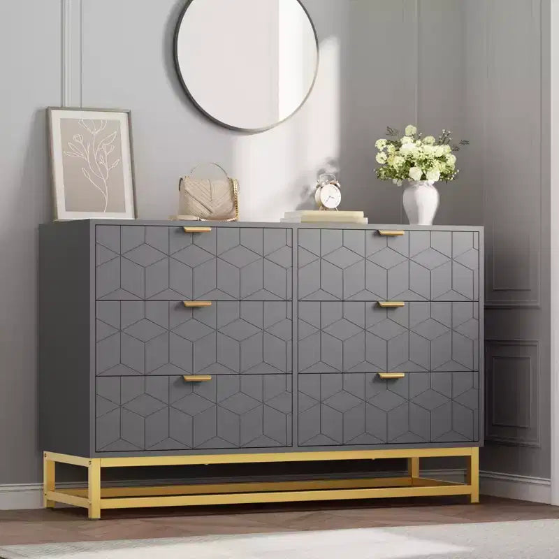 Comò a 6 cassetti, comò moderno da camera in legno con cassetti portaoggetti, mobile TV in stile rustico per soggiorno, camera da letto, corridoio