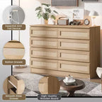 Comò in Rattan per Camera da Letto, Cassettiera Moderna in Legno a 8 Cassetti, Ampio Comodino in Legno per Armadio, Cameretta, Soggiorno e Ingresso