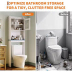 Mobiletto da bagno salvaspazio sopra il WC con ante in vetro e ripiani regolabili, Design sopra-toilette salvaspazio, Robusto, impermeabile, finitura bianca, Ante in vetro