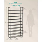 Scarpiera a 10 livelli in metallo per 44-55 paia, organizer regolabile da 173 cm per ingresso, nero