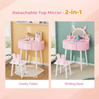 JOYMOR Toeletta per bambini con touchscreen e luci, specchio regolabile a 3 colori, set da toeletta con tavolo e sedia, cassetto (rosa)