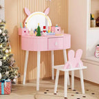 JOYMOR Toeletta per bambini con touchscreen e luci, specchio regolabile a 3 colori, set da toeletta con tavolo e sedia, cassetto (rosa)