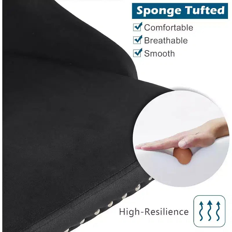 VINGLI Sedia da Ufficio Girevole Senza Braccioli in Velluto Nero con Base/Ruote Dorate, Piccola Sedia Carina per Toeletta/Trucco, Imbottita e Regolabile