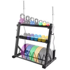 COZONY 3 Tier Barbell Storage Rack, 1000LB Capacity Heavy Duty Steel Organizer for Dumbbells & Kettlebells, Adjustable Height