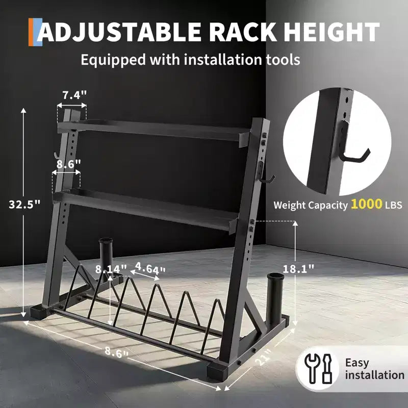 COZONY Scaffale Porta Bilancieri a 3 Livelli, Organizzatore in Acciaio Resistente con Capacità di 450 kg per Manubri e Kettlebell, Altezza Regolabile