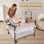 JOYMOR Culla 5 in 1 con Fasciatoio, Lettino da Affiancare al Letto Portatile con Materasso e Lenzuola, Borsa da Trasporto