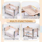 JOYMOR Culla 5 in 1 con Fasciatoio, Lettino da Affiancare al Letto Portatile con Materasso e Lenzuola, Borsa da Trasporto
