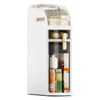 Slim Bathroom Storage Cabinet, Narrow Cabinet Dresser with Drawers, Wheels, Handle & Toilet Paper Holder