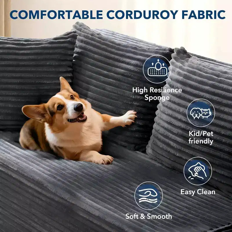 COZONY 106 Divano Sezionale Modulare Cloud con Seduta Profonda, Morbido Tessuto a Coste, Chaise Longue Sinistra, Design Senza Struttura Rigida