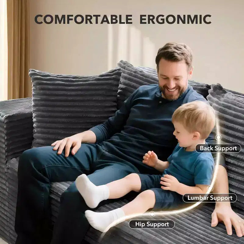 COZONY 106 Divano Sezionale Modulare Cloud con Seduta Profonda, Morbido Tessuto a Coste, Chaise Longue Sinistra, Design Senza Struttura Rigida