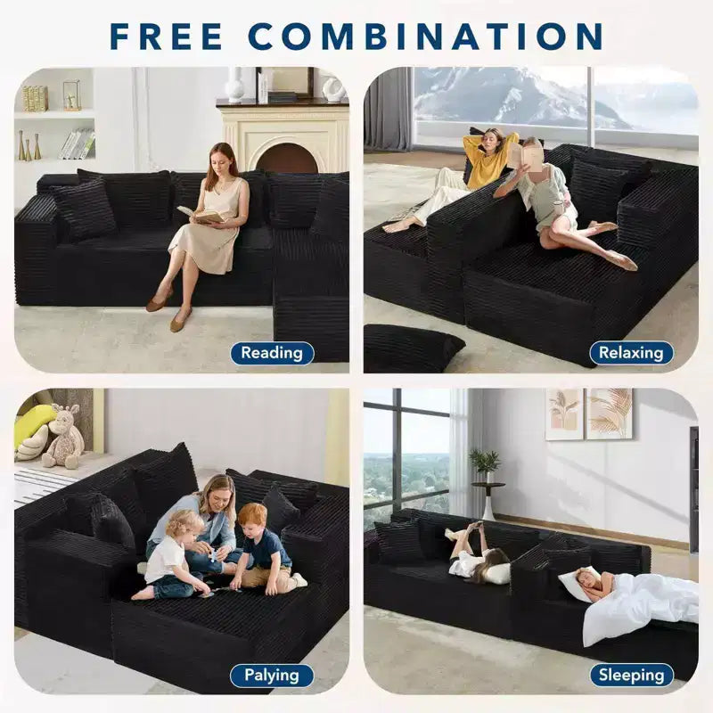 COZONY 106 Divano Sezionale Modulare Cloud con Seduta Profonda, Morbido Tessuto a Coste, Chaise Longue Sinistra, Design Senza Struttura Rigida