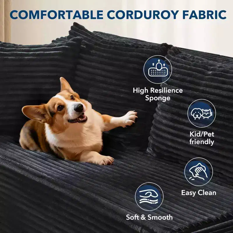 COZONY 106 Divano Sezionale Modulare Cloud con Seduta Profonda, Morbido Tessuto a Coste, Chaise Longue Sinistra, Design Senza Struttura Rigida