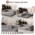 Divano Letto Convertibile in Velluto a Coste, Materasso Pieghevole con Struttura a Forma Fissa, Futon King Size a 3 Posti, Divano da Terra Senza Montaggio