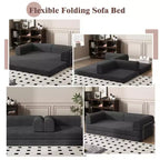 Divano Letto Convertibile in Velluto a Coste, Materasso Pieghevole con Struttura a Forma Fissa, Futon King Size a 3 Posti, Divano da Terra Senza Montaggio