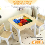 JOYMOR Tavolo e sedie per bambini 4-in-1, con piano da costruzione, lavagna e lavagna magnetica, in legno con contenitore, naturale