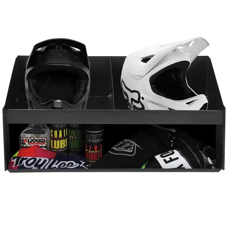 Dual Helmet Storage Cabinet, Wall-Mounted Aluminum Helmet Organizer with Gear Hooks