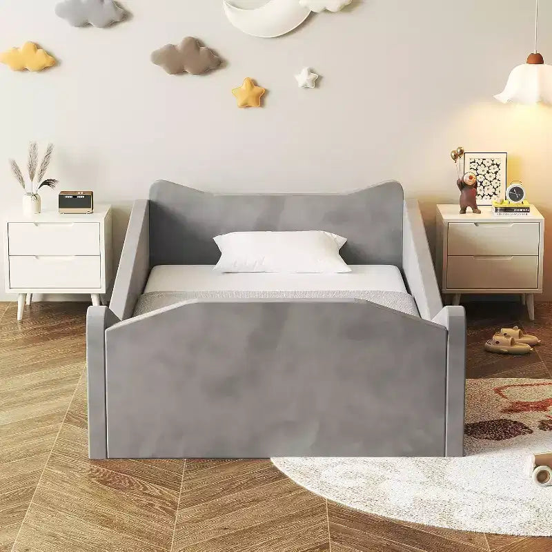 JOYMOR Lettino per Bambini, Lettino a Pavimento con Sponda di Sicurezza, Lettino Montessori con Orecchie a Forma di Animale