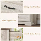 Cassettiera Farmhouse a 5 cassetti, Comò alto moderno con venatura del legno naturale e ampie maniglie in metallo, per camera da letto, soggiorno