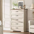 5-Drawer Farmhouse Dresser, Modern Tall Chest with Natural Wood Grain and Wide Metal Handles, for Bedroom, Living Room