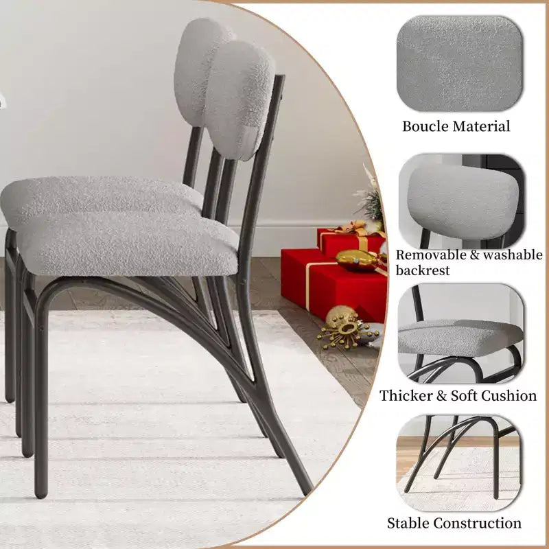 Set di 4 sedie da pranzo in Bouclé, sedie da cucina moderne con gambe in metallo ad arco, capacità 136 kg per sala da pranzo e soggiorno