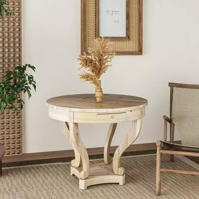 Okak 55IN Tavolo da pranzo rotondo vintage per 6 persone, tavolo da cucina con piano spesso, tavolo da pranzo per sala da pranzo, soggiorno