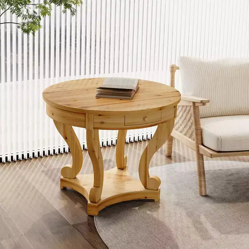 Okak 55IN Tavolo da pranzo rotondo vintage per 6 persone, tavolo da cucina con piano spesso, tavolo da pranzo per sala da pranzo, soggiorno